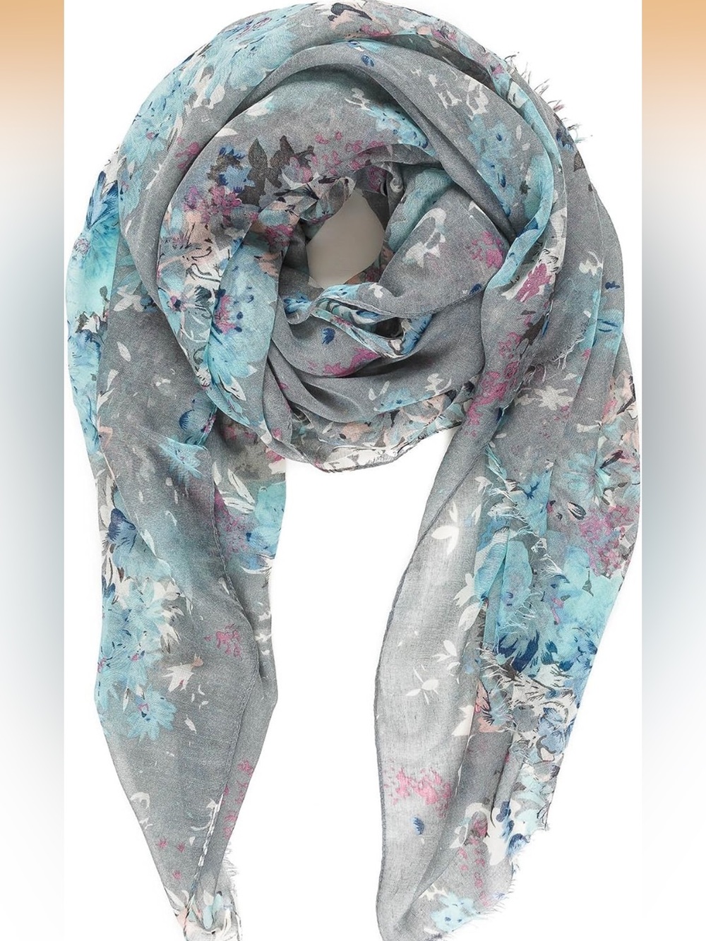 NWOT Melifluos 100% viscose Lightweight Floral Gray and Aqua Scarf